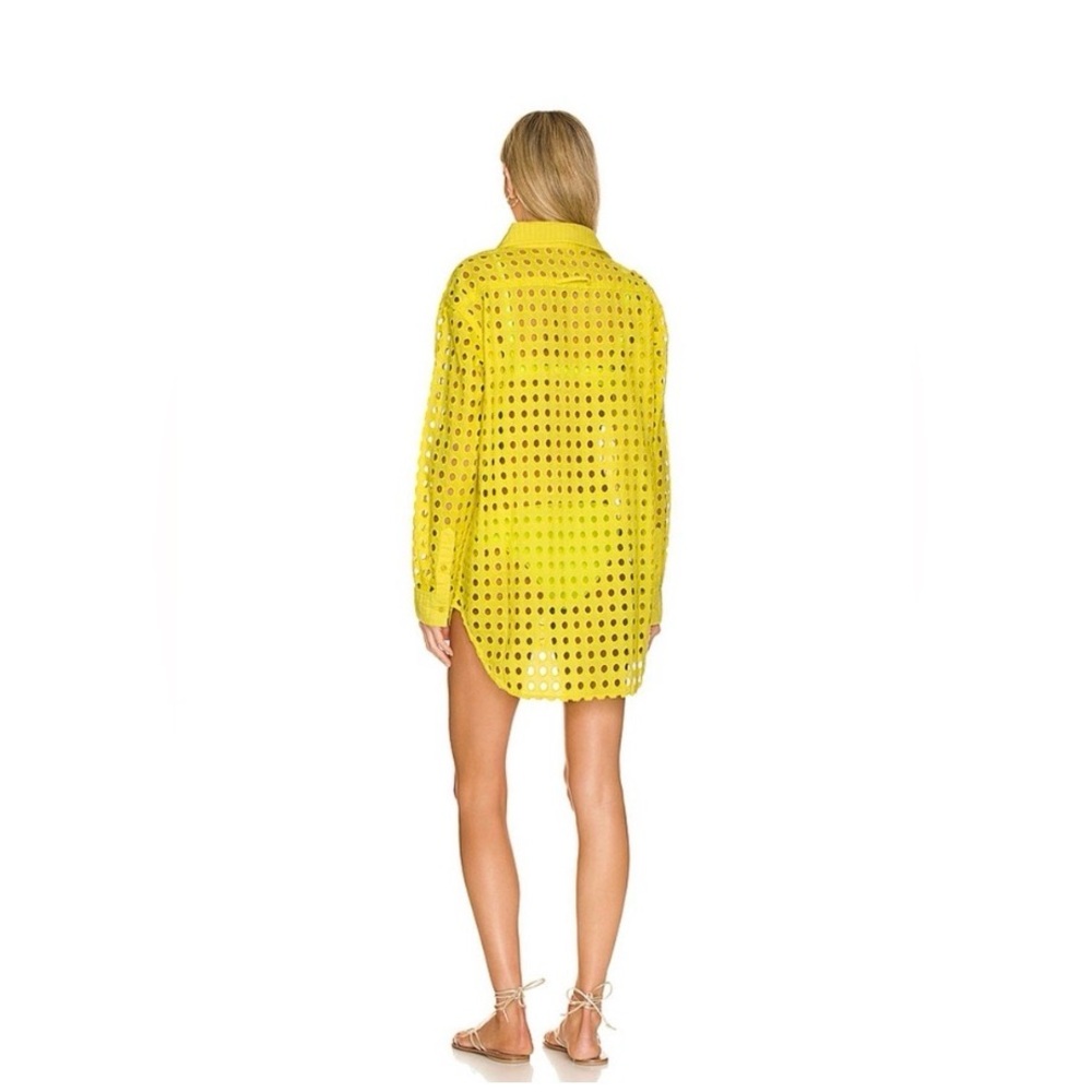 Solid & Striped Oxford Eyelet Tunic Coverup Mini Dress Long Sleeve Citron XS - Picture 14 of 15